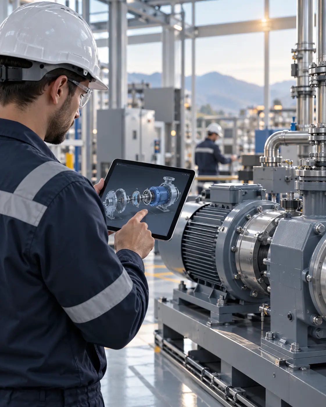 Industrial equipment specialist using digital guidance